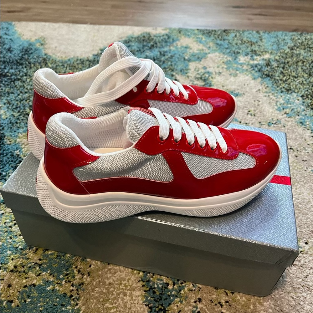 Prada Kids Red and White Sneakers - Picture 4 of 5
